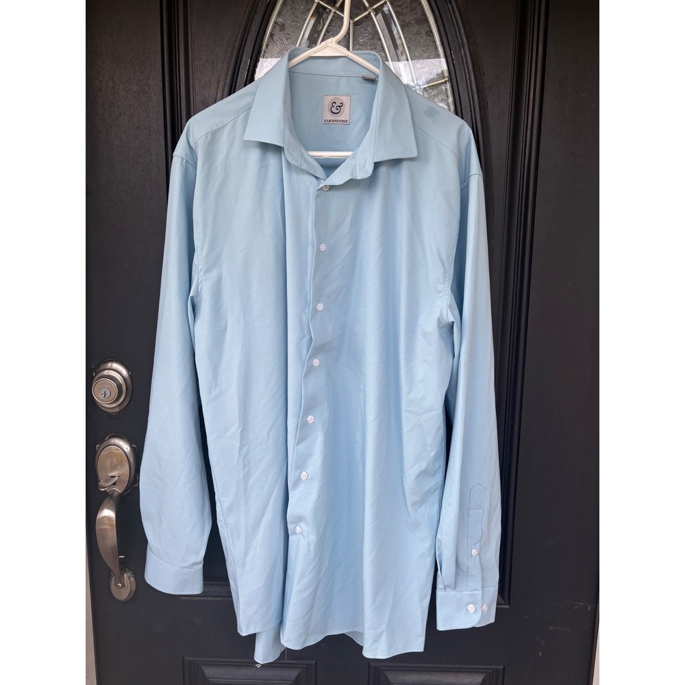 Kilburne & Finch Mens Ice Yarn Dress Shirt Light Blue Wrinkle Free 17.5 36/37 XL